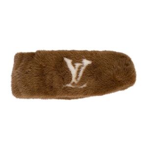 New Authentic Louis Vuitton Mink Brown Fur Headband with LV Logo